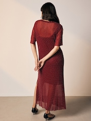 Burgundy Red Hotfix T-Shirt Midi Dress - Image 4 of 8