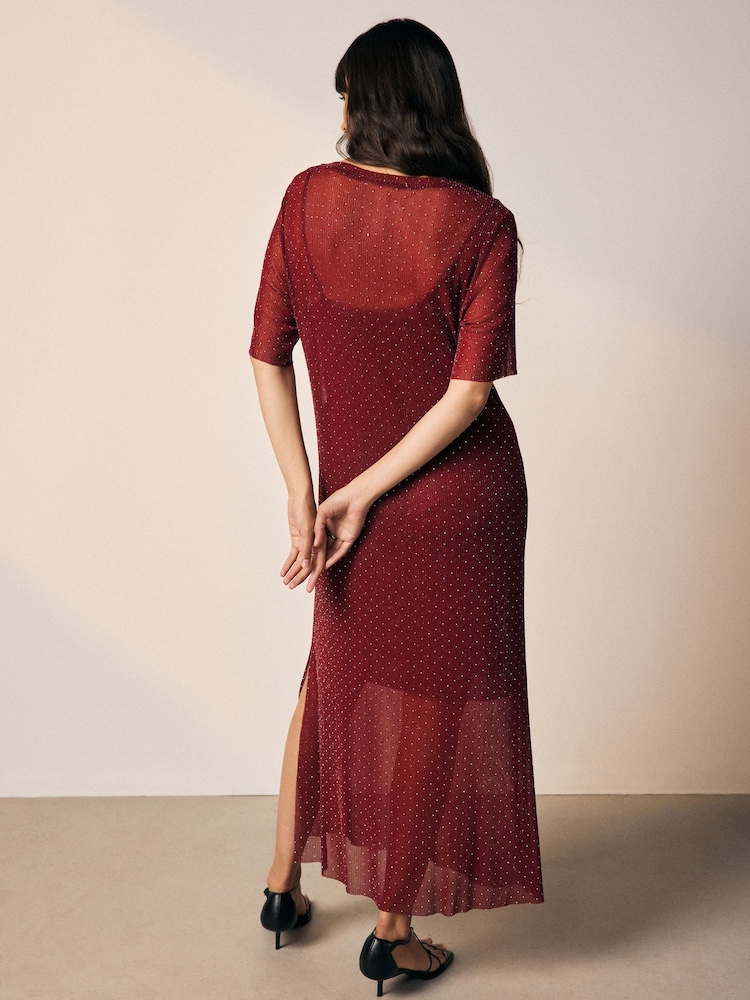 Buy Burgundy Red Sparkle Hotfix Midi Dress from Next USA