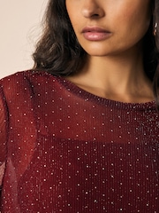 Burgundy Red Hotfix T-Shirt Midi Dress - Image 5 of 8