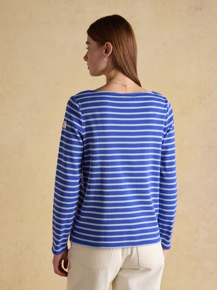 Joules Harbour Dark Blue/Sky Blue Boat Neck 100% Cotton Long Sleeve Breton Top - Image 2 of 8 Joules Harbour Dark Blue/Sky Blue Boat Neck 100% Cotton Long Sleeve Breton Top - Image 2 of 8