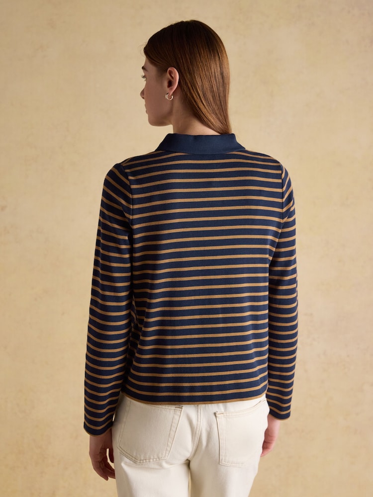 Joules Premium Ribbed Navy Tan 100% Cotton Jersey Cardigan - Image 2 of 8