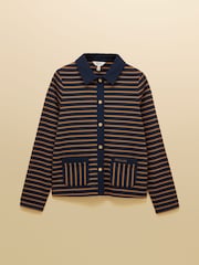 Joules Premium Ribbed Navy Tan 100% Cotton Jersey Cardigan - Image 8 of 8