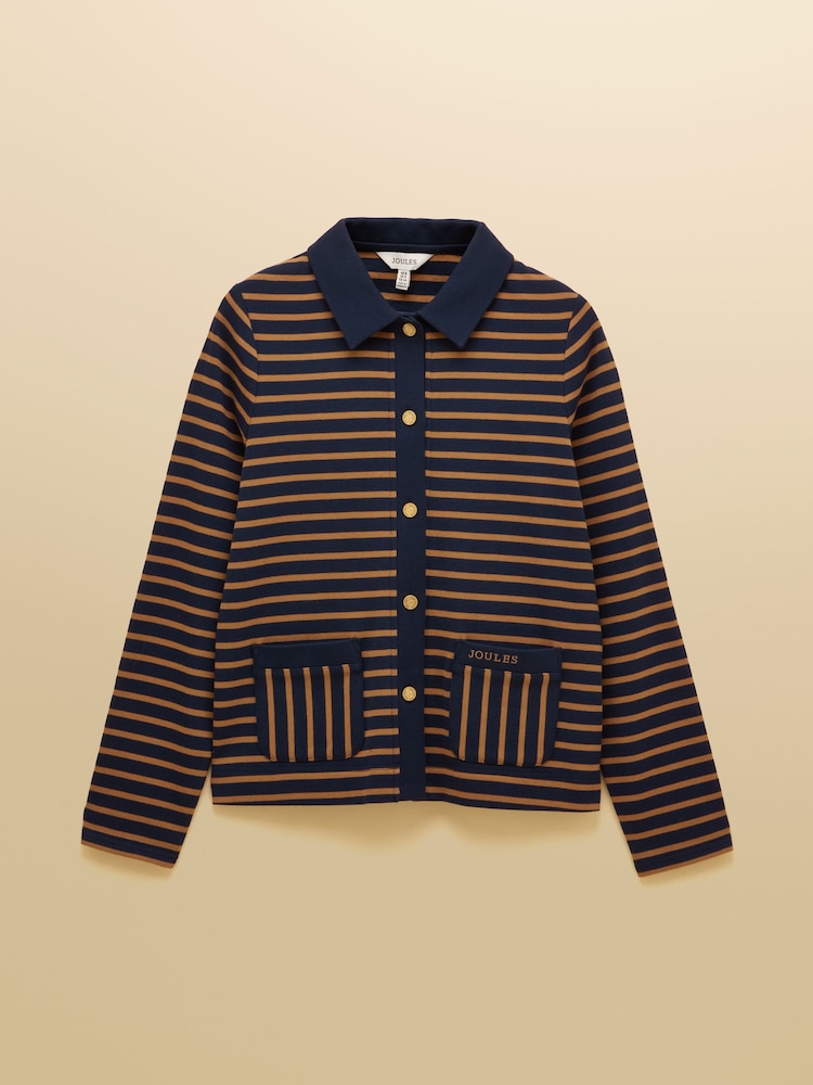 Joules Premium Ribbed Navy Tan 100% Cotton Jersey Cardigan - Image 8 of 8 Joules Premium Ribbed Navy Tan 100% Cotton Jersey Cardigan - Image 8 of 8