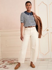 Love & Roses Navy and Ivory Stripe Lace Collar Jersey Short Sleeve T-Shirt - Image 3 of 4