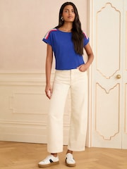 Love & Roses Cobalt Blue Rainbow Shoulder Stripe Crew Neck Jersey T-Shirt - Image 3 of 4