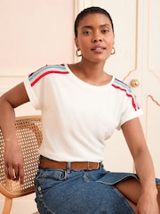 Love & Roses Ivory Rainbow Shoulder Stripe Crew Neck Jersey T-Shirt - Image 1 of 4
