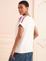 Love & Roses Ivory Rainbow Shoulder Stripe Crew Neck Jersey T-Shirt - Image 4 of 4