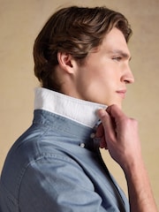 Joules Oxford Chambray Blue Long Sleeve Long Sleeve Classic Fit Cotton Shirt - Image 6 of 11