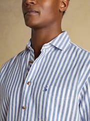 Joules Linen Blend Blue and White Short Sleeve Shirt - Image 4 of 9