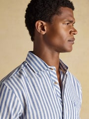 Joules Linen Blend Blue and White Short Sleeve Shirt - Image 6 of 9