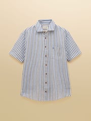 Joules Linen Blend Blue and White Short Sleeve Shirt - Image 9 of 9