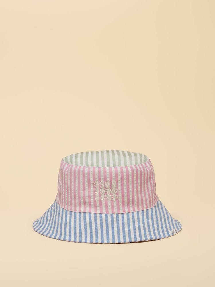 Joules Girls' Bayley Pink Multi Stripe Bucket Hat - Image 1 of 5