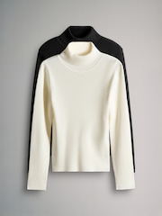 The Set Black/Cream 2 Pack Ribbed Knit Roll Neck Tops - Image 1 of 5