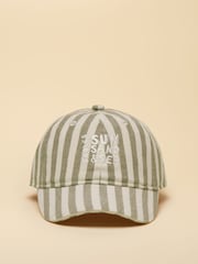 Joules Kids' Daley Green Ecru Stripe Baseball Cap - Image 1 of 4