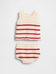 Gap White/Red Stripe Crochet Sleeveless Top & Shorts Set (Newborn-24mths) - Image 1 of 3