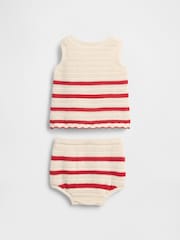 Gap White/Red Stripe Crochet Sleeveless Top & Shorts Set (Newborn-24mths) - Image 2 of 3