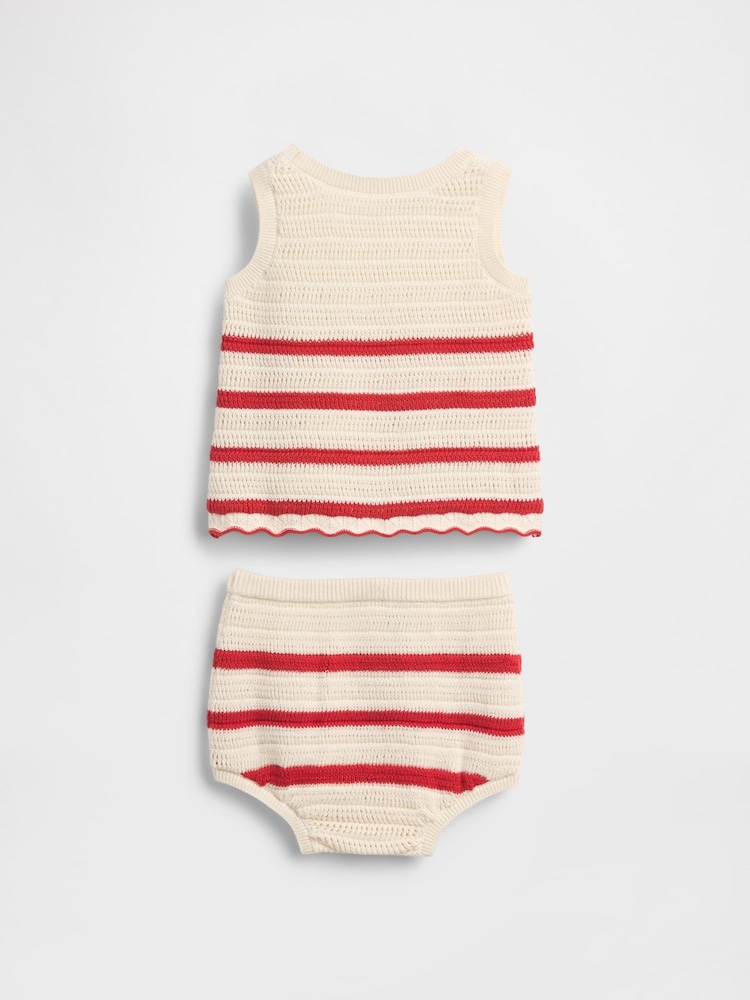 Gap White/Red Stripe Crochet Sleeveless Top & Shorts Set (Newborn-24mths) - Image 2 of 3