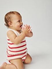 Gap White/Red Stripe Cotton Crochet Sleeveless Top & Shorts Set (Newborn-24mths) - Image 4 of 4