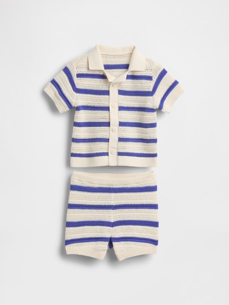 Gap Cotton Crochet Polo Shirt Outfit Set (Newborn-24mths) - Imagen 1 de 3