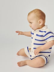 Gap Blue Stripe Cotton Crochet Polo Shirt Outfit Set (Newborn-24mths) - Image 4 of 4
