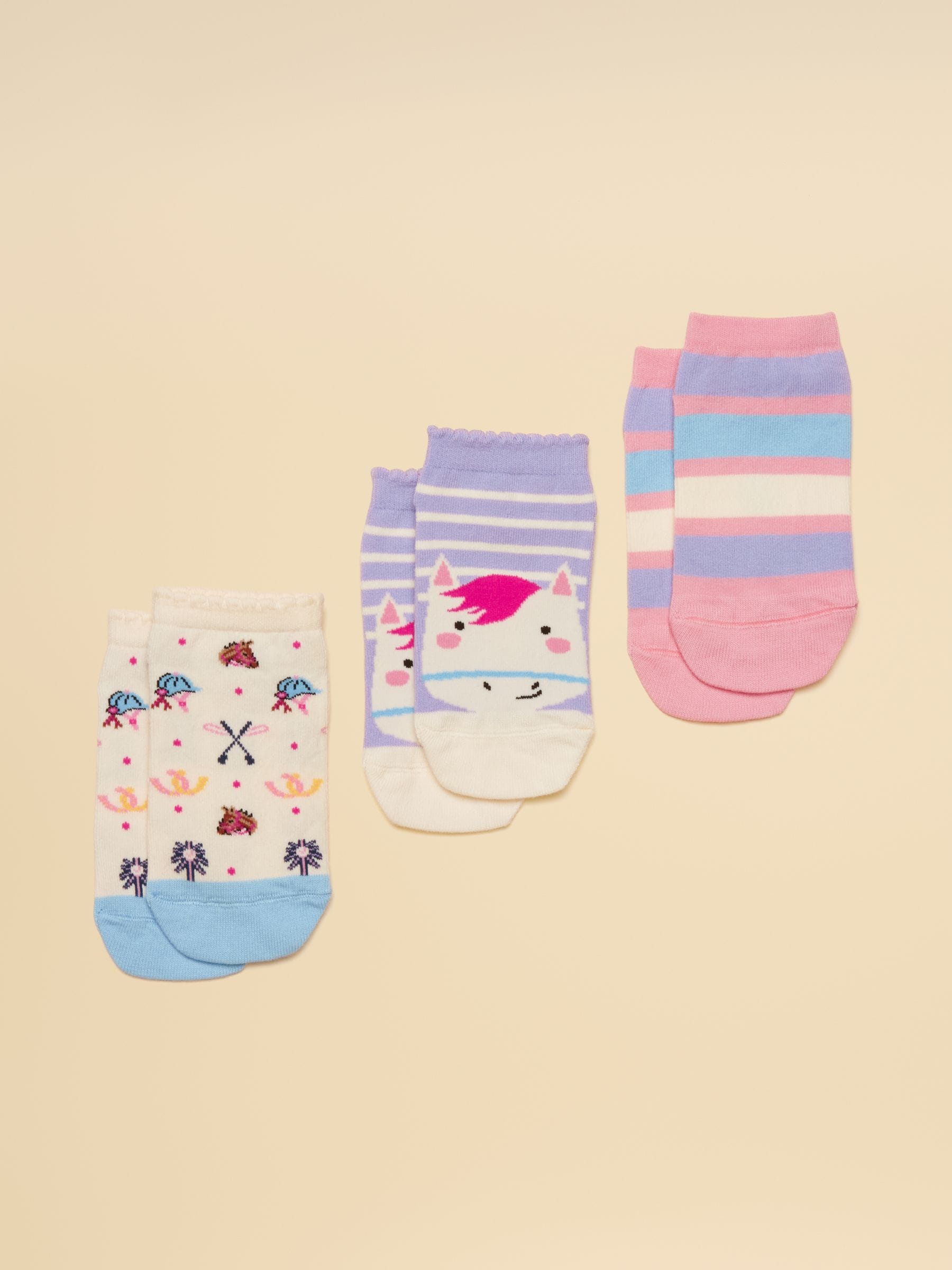 Joules Girls ' Rilla Socks 3 Pack Cream & Lilac Horse Printed Size 9-12 Jnr Kids