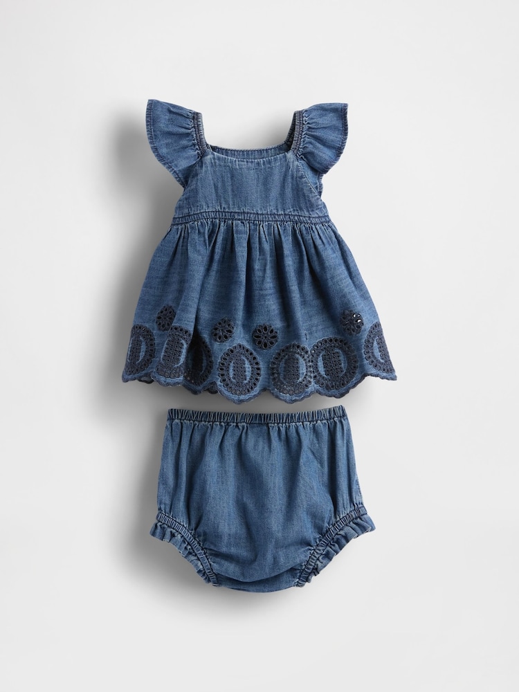 Gap Blue Denim Cotton Eyelet Outfit Set (Newborn-24mths) - Image 2 of 3