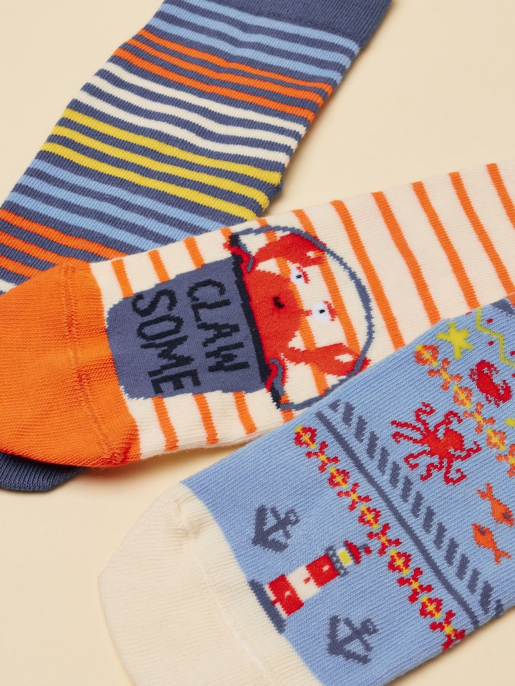 Joules Kid's Eat Feet Blue Crab Socks 3 Pack - Image 2 of 3