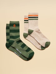 Joules Men's Volley Green Orange Socks 2 Pack (size 7-12) - Image 1 of 3