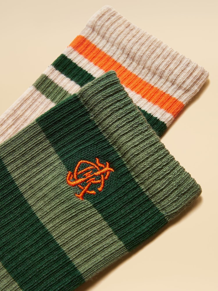 Joules Men's Volley Green Orange Socks 2 Pack (size 7-12) - Image 2 of 3