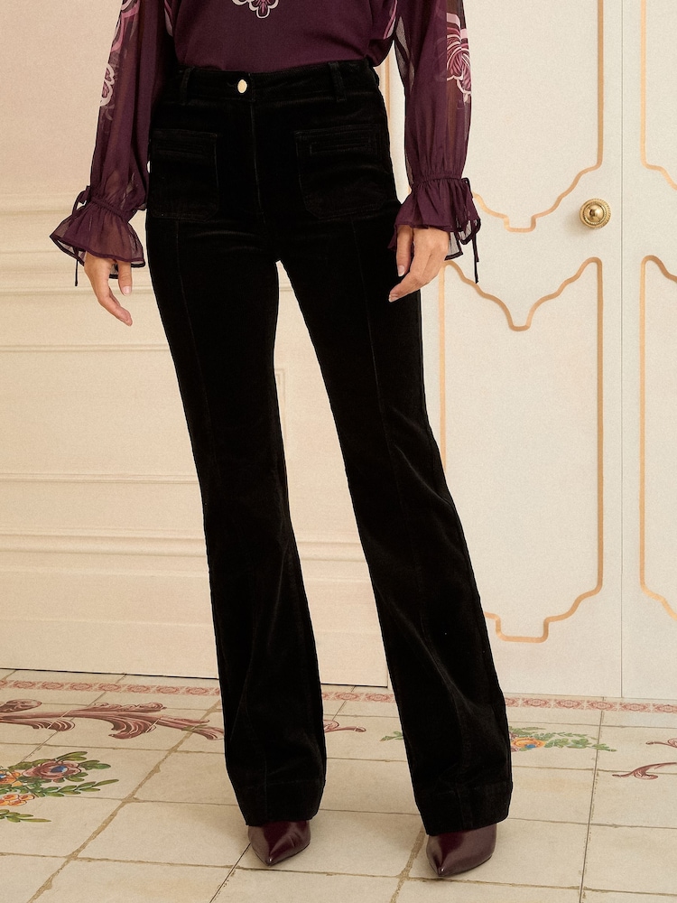 Love & Roses Black Cord Relaxed Flared Trousers - Image 1 of 4