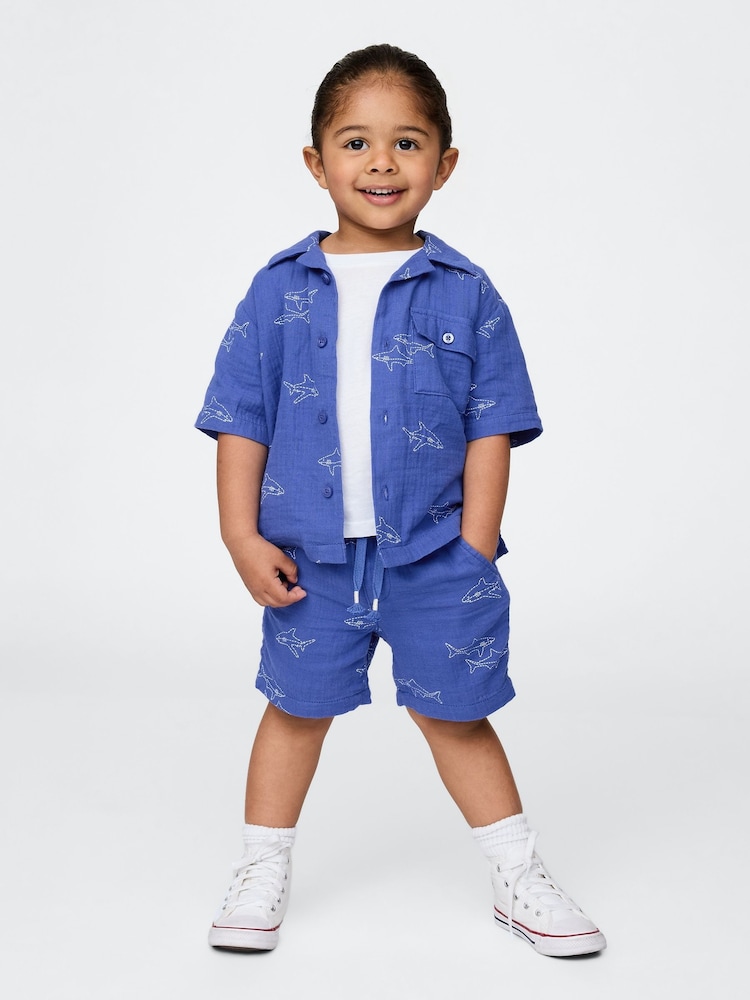 Gap Blue Crinkle Gauze Short Sleeve Shirt & Shorts Set (6mths-5yrs) - Image 1 of 4