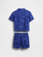 Gap Blue Crinkle Gauze Short Sleeve Shirt & Shorts Set (6mths-5yrs) - Image 3 of 4