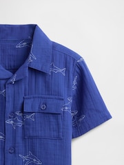 Gap Blue Crinkle Gauze Short Sleeve Shirt & Shorts Set (6mths-5yrs) - Image 4 of 4