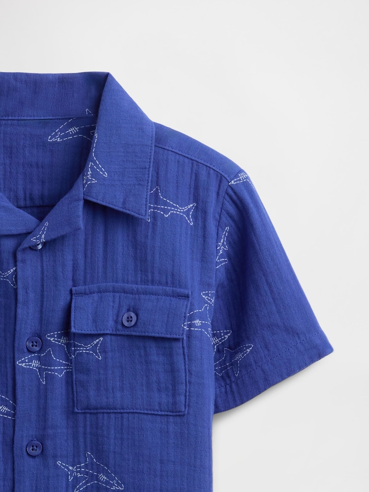 Gap Blue Crinkle Gauze Short Sleeve Shirt & Shorts Set (6mths-5yrs) - Image 4 of 4