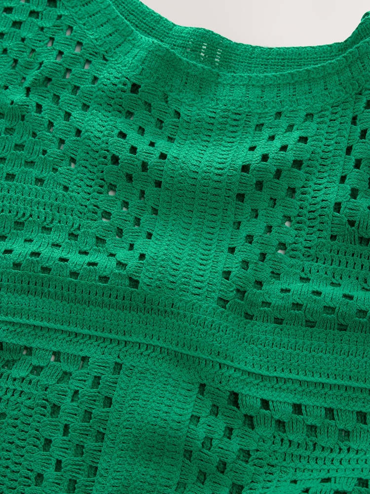 Green Short Sleeve Crochet Crew Neck T-Shirt - Image 5 of 6