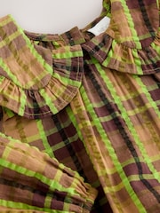 Chocolate/Lime Check Frill Collar Long Sleeve Dress (3mths-8yrs) - Image 7 of 8