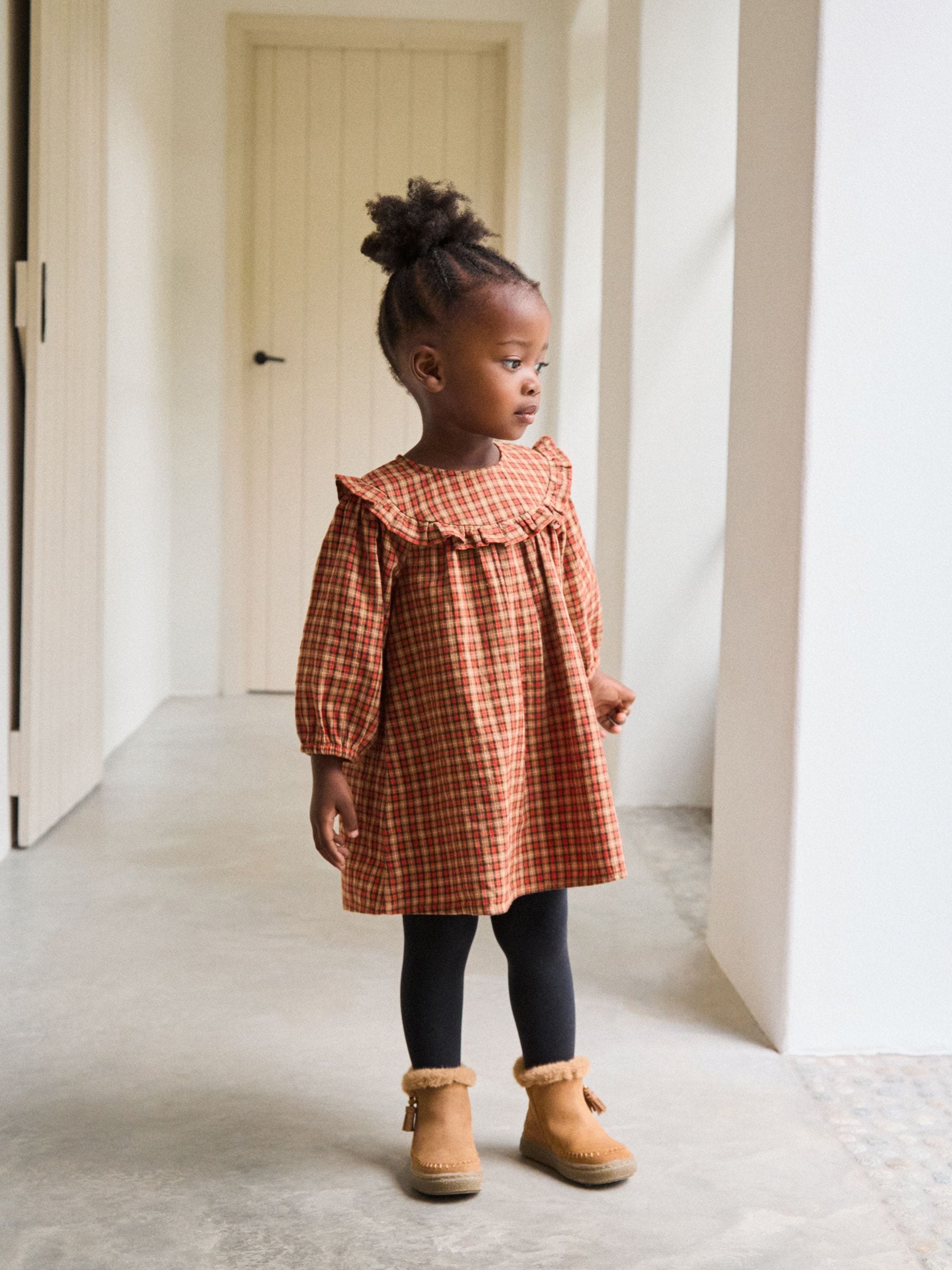 Buy Orange Check Frill Long Sleeve Dress (3mths-8yrs) from Next USA