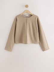 Mocha Brown Soft Brushed Finish Slouch Neck Longsleeve Sweatshirt - Image 1 of 3