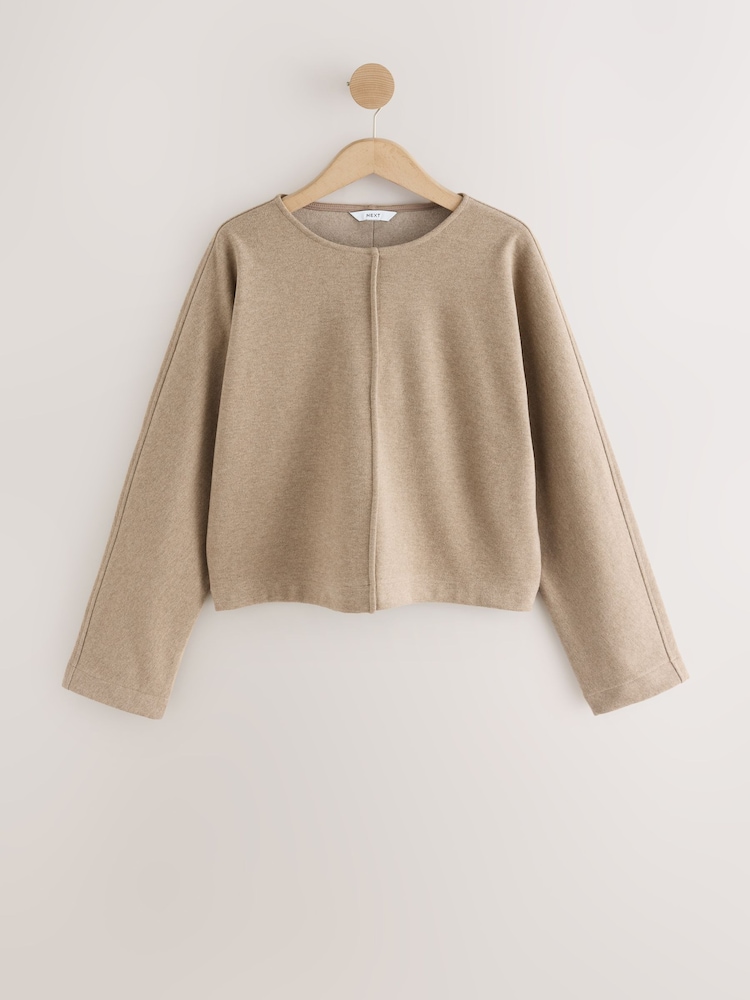 Mocha Brown Soft Brushed Finish Slouch Neck Longsleeve Sweatshirt - Image 1 of 3