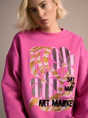 Pink Cotton Rich Fruit Art Graphic Longsleeve Crewneck Sweatshirt - Image 1 of 7