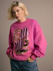 Pink Cotton Rich Fruit Art Graphic Longsleeve Crewneck Sweatshirt - Image 3 of 7