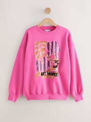 Pink Cotton Rich Fruit Art Graphic Longsleeve Crewneck Sweatshirt - Image 5 of 7