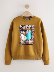 Olive Green Cotton Rich Fruit Art Graphic Longsleeve Crewneck Sweatshirt - Image 1 of 3