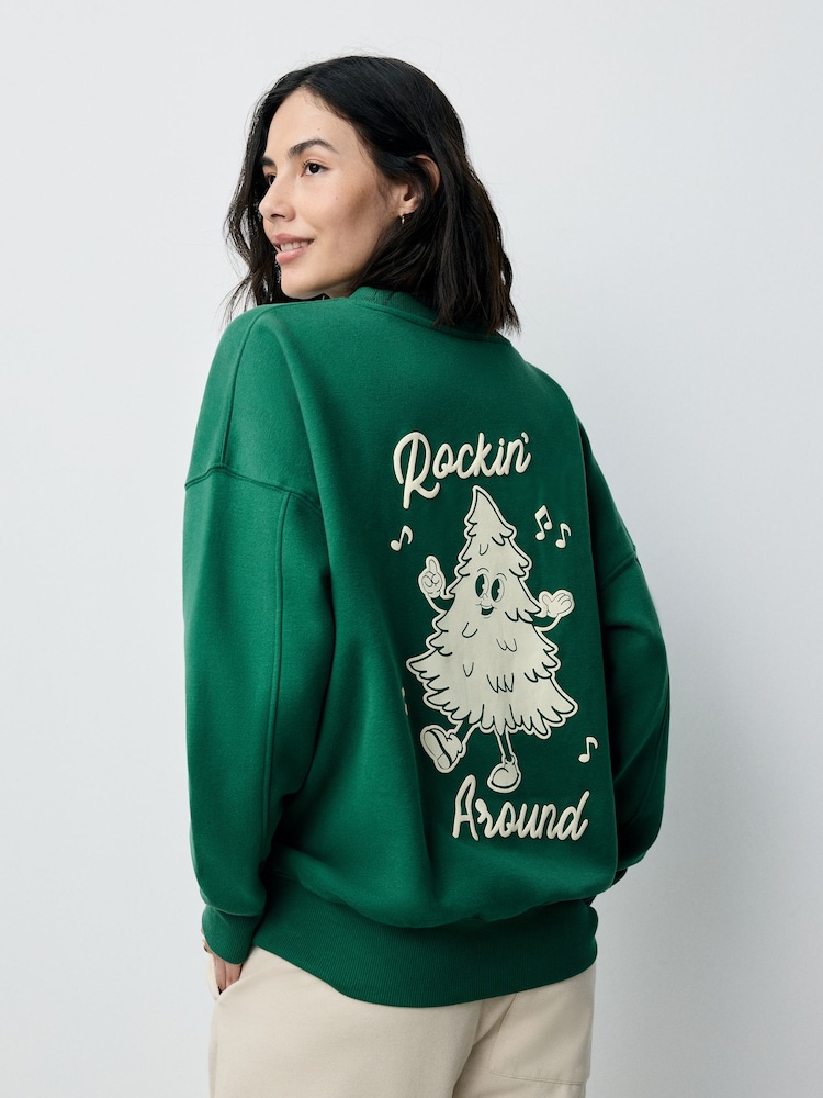 Forest Green Seasonal Christmas Graphic Christmas Tree Longsleeve Crewneck Sweatshirt - Image 1 of 9