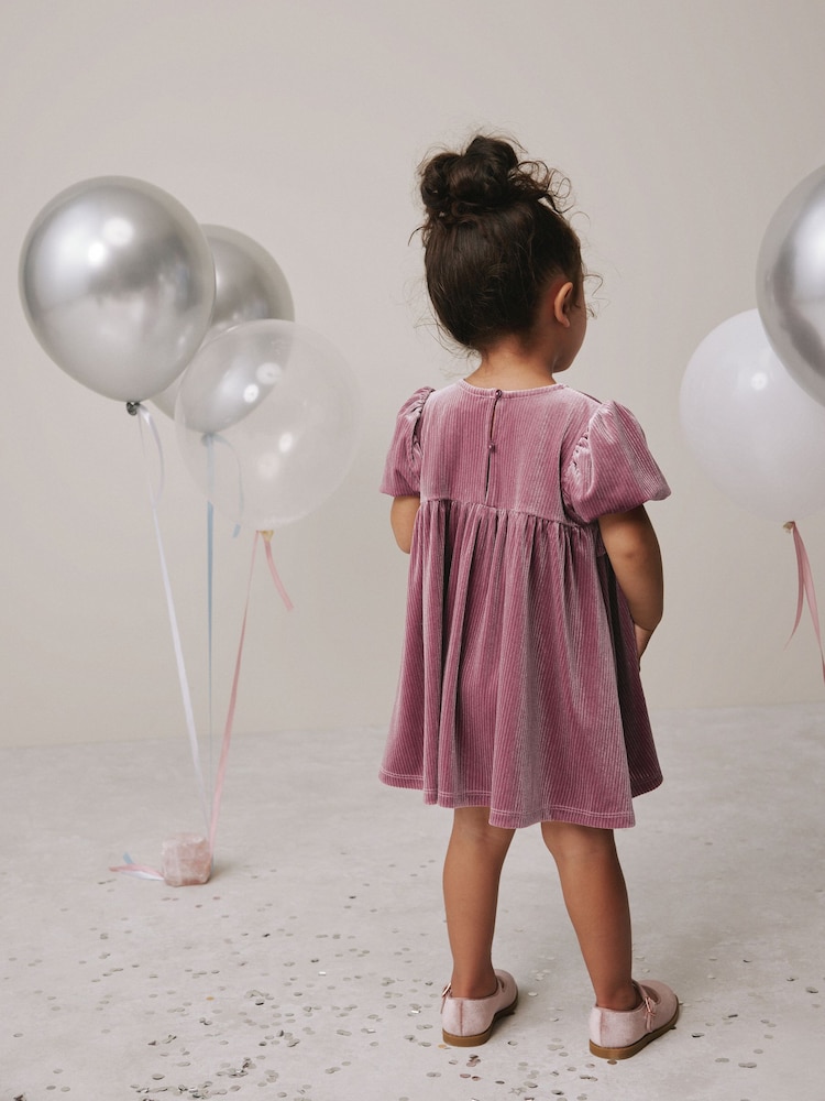 Buy Pink Rib Velvet Frill Party Dress (3mths-8yrs) from Next USA