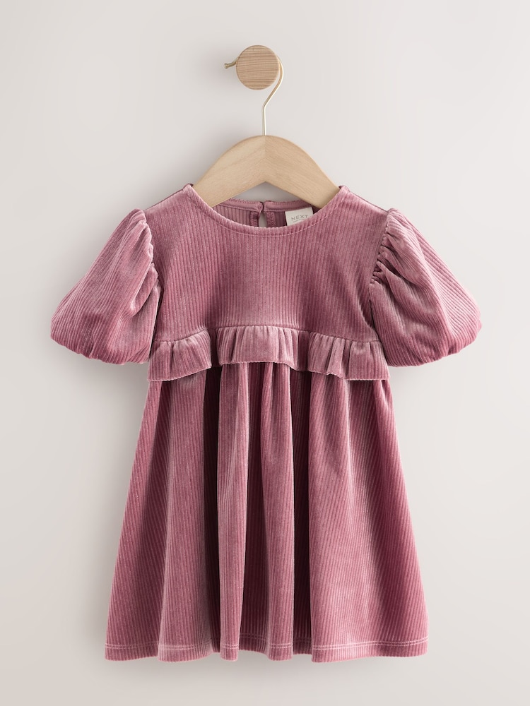 navy blue dress for baby girl JESURUM BABY ruffled-trim short-sleeve Velvet Dress | Blue main image 0