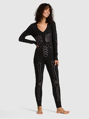 Victoria's Secret PINK Black Skeleton Halloween Onesie - Image 1 of 3