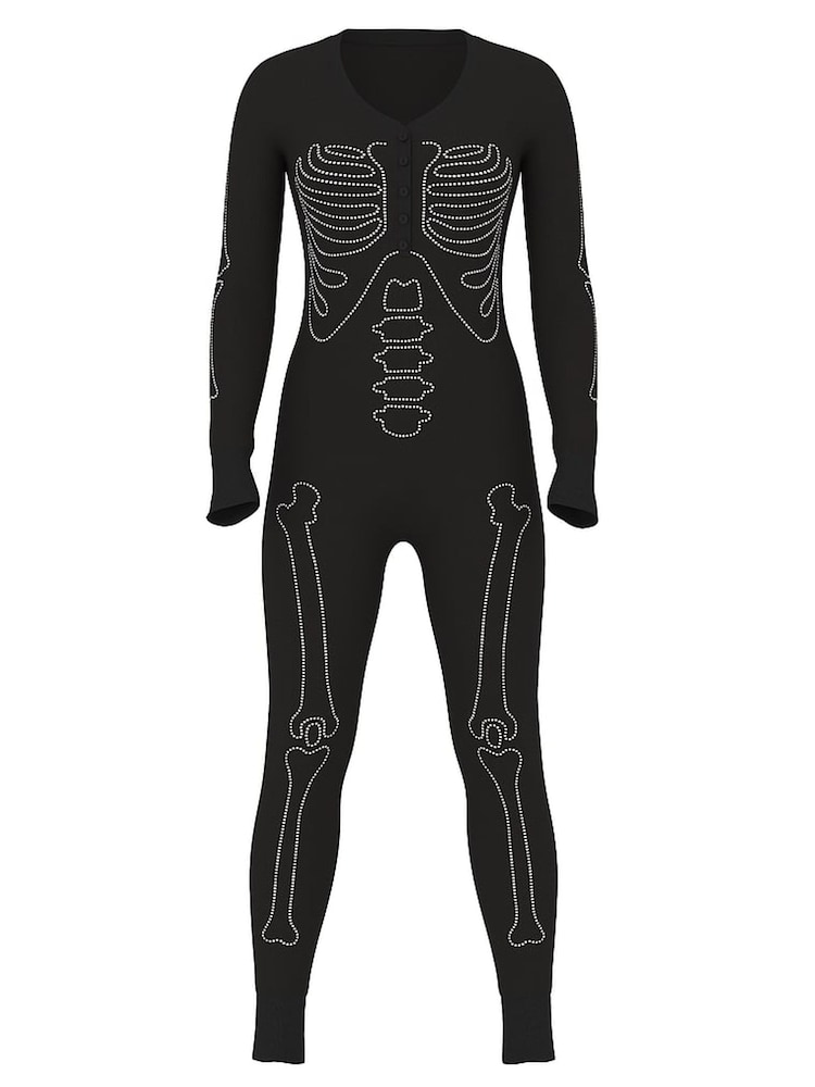 Victoria's Secret PINK Black Skeleton Halloween Onesie - Image 3 of 3