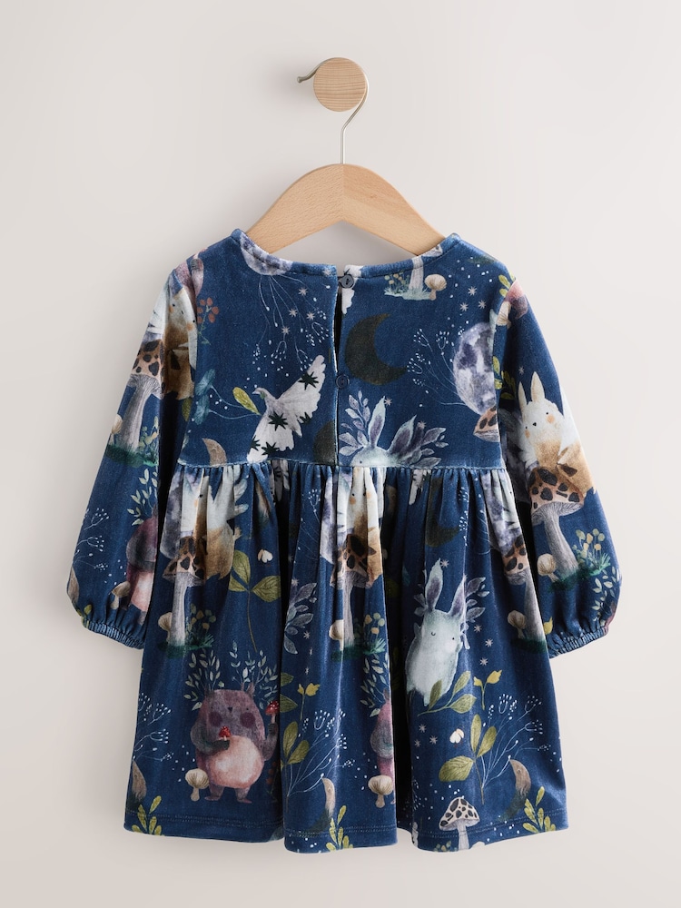 Navy Character Printed Velvet Dress (3mths-8yrs) - Image 2 of 5