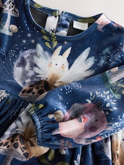 Navy Character Printed Velvet Dress (3mths-8yrs) - Image 3 of 5